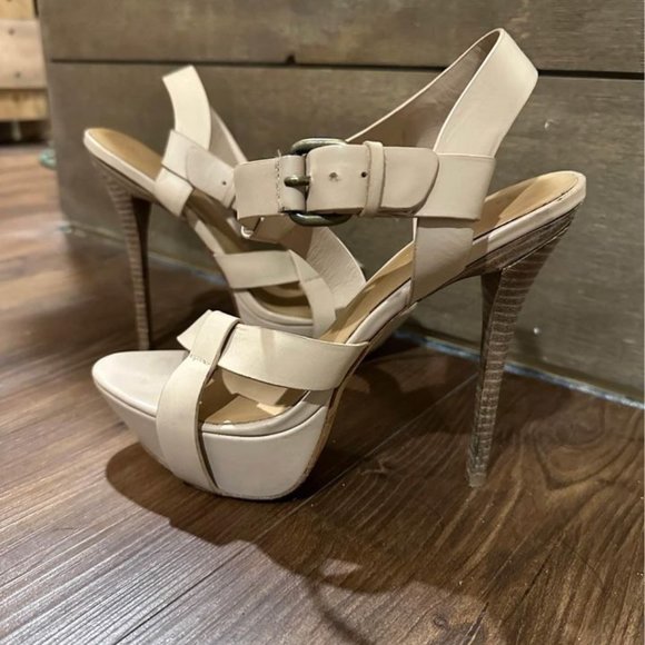 L.A.M.B. Gwen Stefani Nude Evelyn platform leather strappy pumps size 8 - Picture 1 of 7